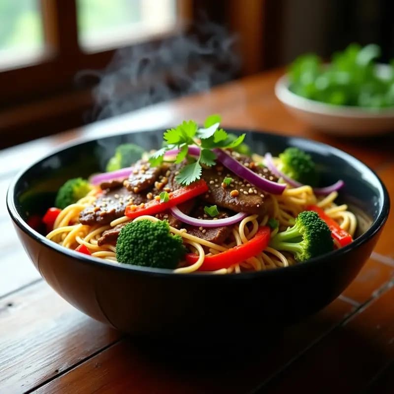 Tallarin Saltado de Res y Brócoli con Salsa de Ostra Vegana: Receta Peruana-China Fusion en Wok