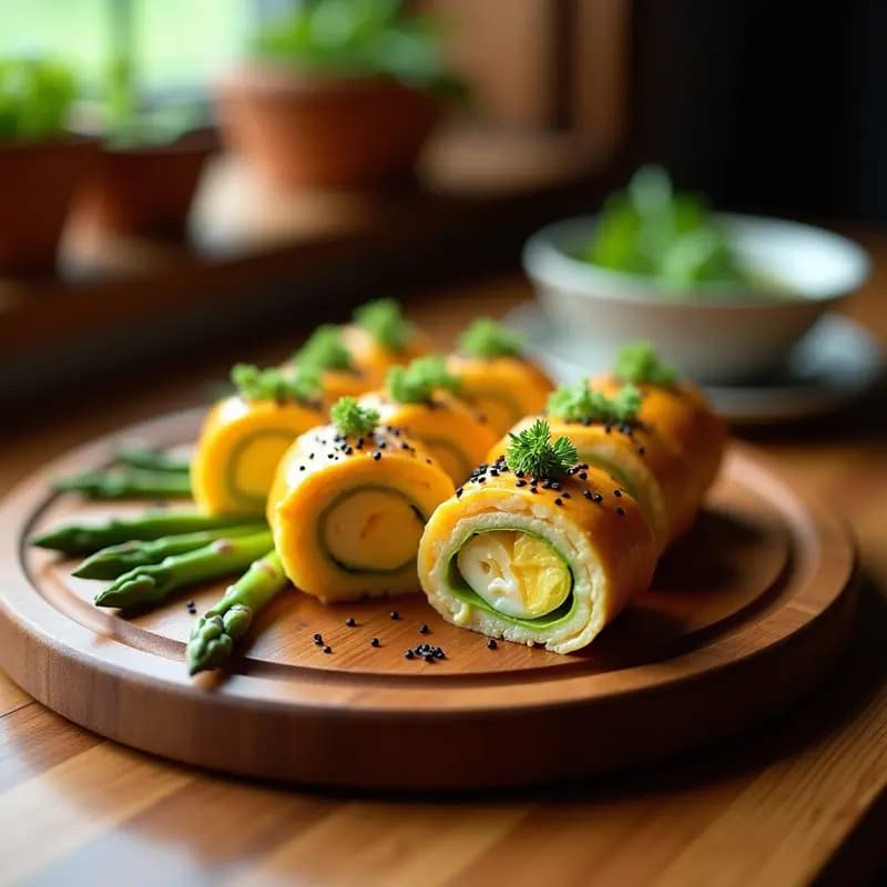 Tamagoyaki Japonés con Espárragos Trigueros: Tortilla Dulce y Salada en Rollo
