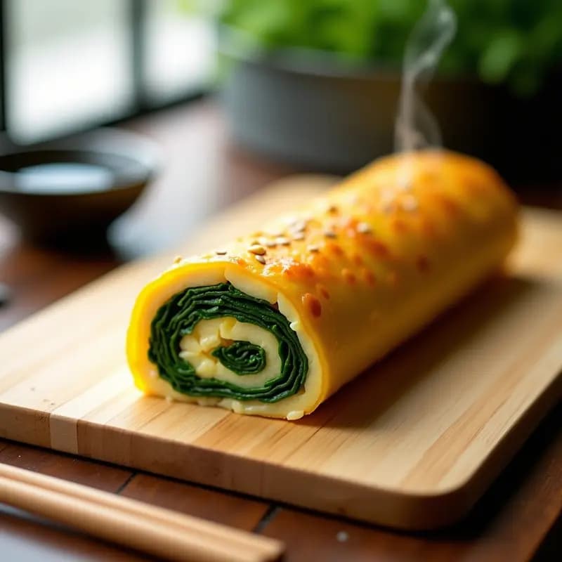 Tamagoyaki Japonés con Espinacas: Tortilla Dulce-Salada en Rollito para Bento