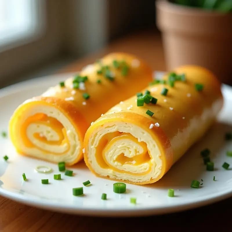 Tamagoyaki con Queso Crema y Cebollino: Tortilla Japonesa Dulce en Rollito