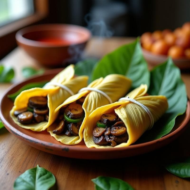 Tamales de Hoja de Bijao con Relleno de Champiñones y Jalapeño: Receta Colombiana Vegana