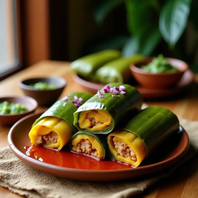 Tamales de Hoja de Plátano con Relleno de Cerdo en Adobo: Receta Mexicana Tradicional