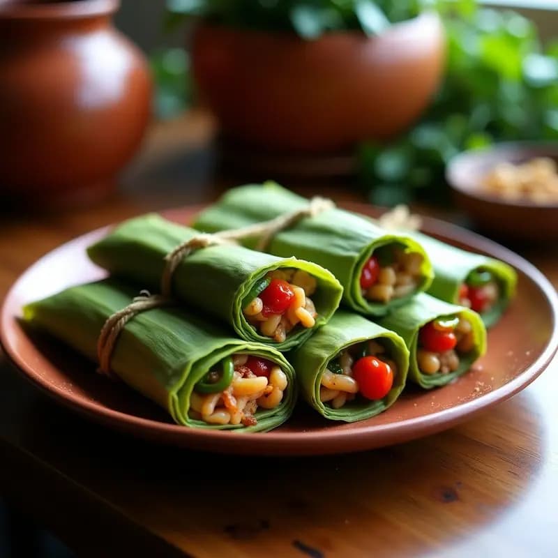 Tamales de Masa de Yuca Rellenos de Pollo y Pimientos: Receta Colombiana Sin Harina de Maíz