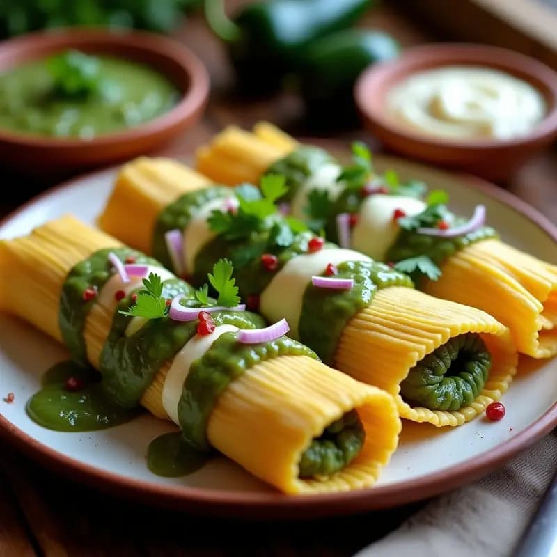 Tamales de Rajas con Crema Vegana y Salsa Verde: Receta Mexicana en Olla Exprés
