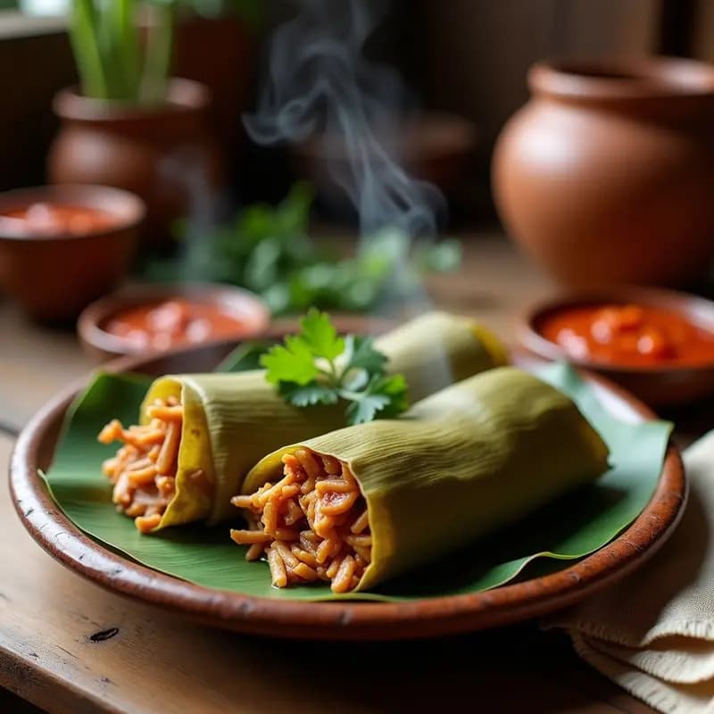 Tamales de masa de Yuca y Hoja de Plátano Rellenos de Cerdo: Receta Guatemalteca Tradicional