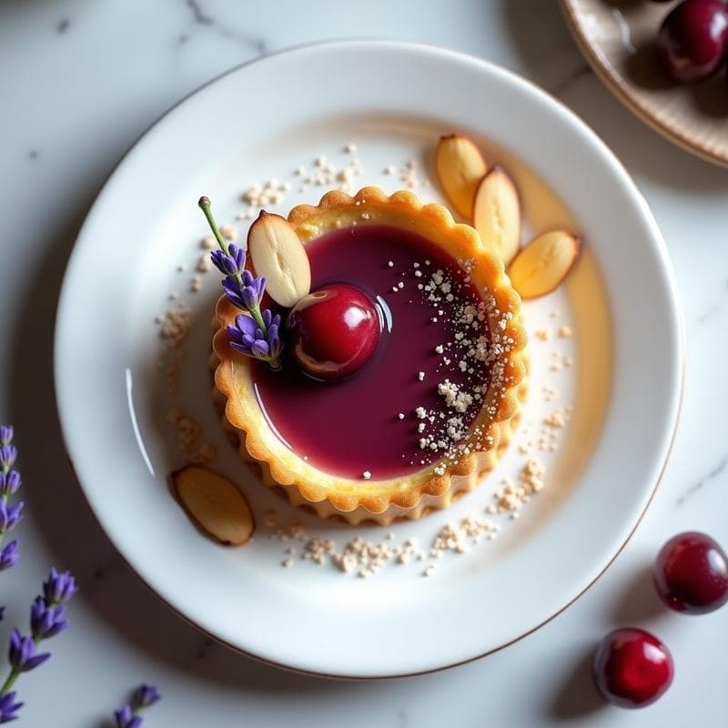 Tamis de Cerezas y Lavanda: Postre Francés Sin Lácteos con Base de Almendra