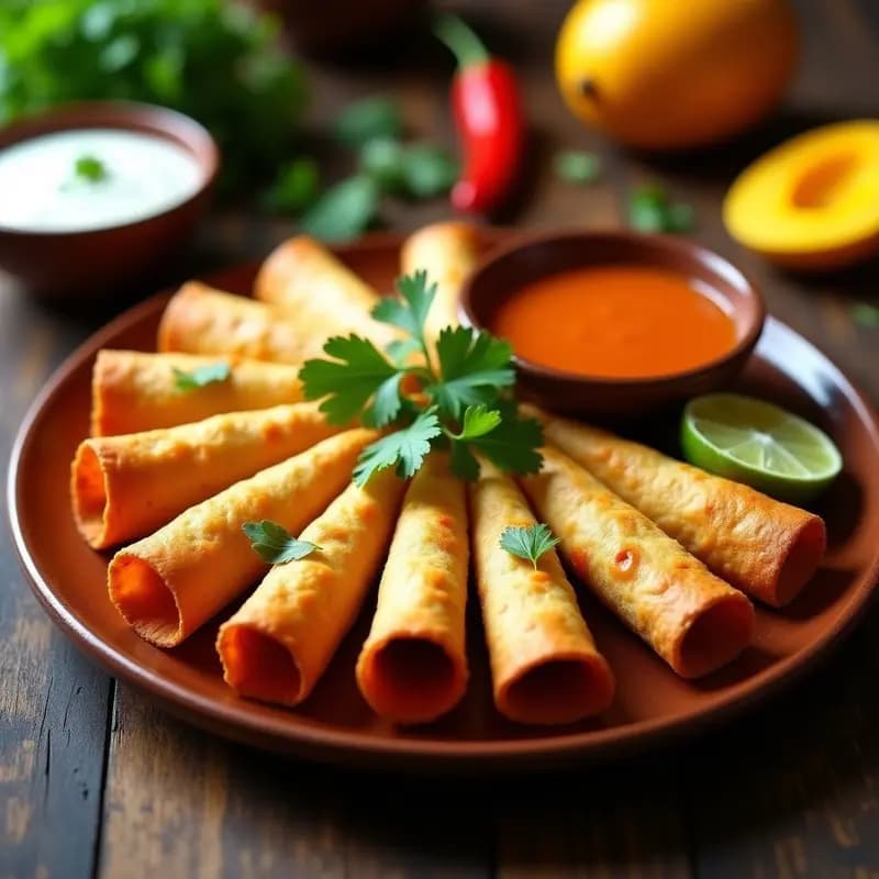 Taquitos de Camarón con Salsa de Chipotle y Mango: Entradas Mexicanas Crujientes en Airfryer