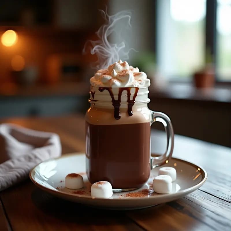 Tarro de Chocolate Caliente con Marshmallows de Miel y Especias: Bebida Reconfortante Sin Lactosa
