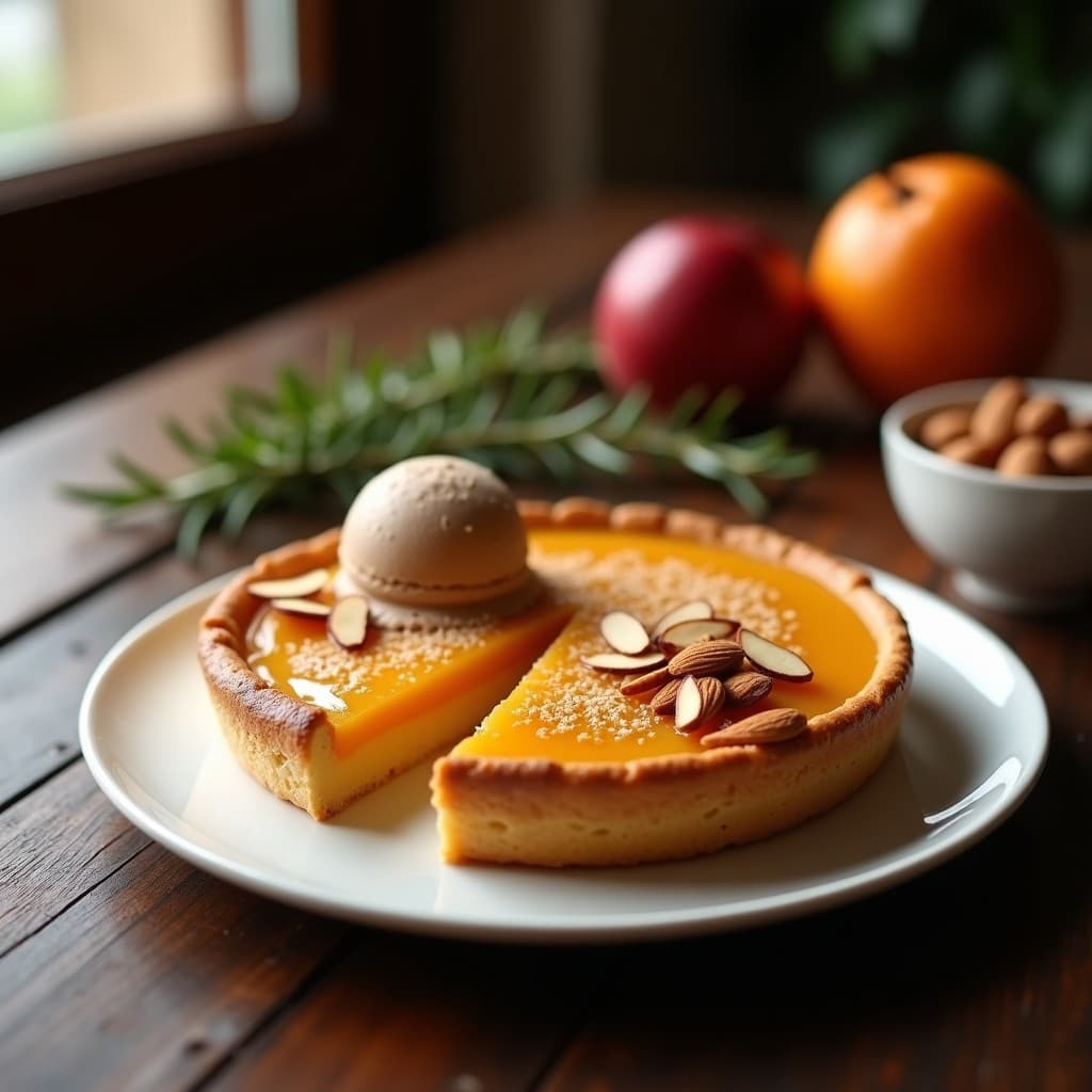 Tarta de Almendra y Membrillo con Helado de Turrón: Postre Español Sin Gluten