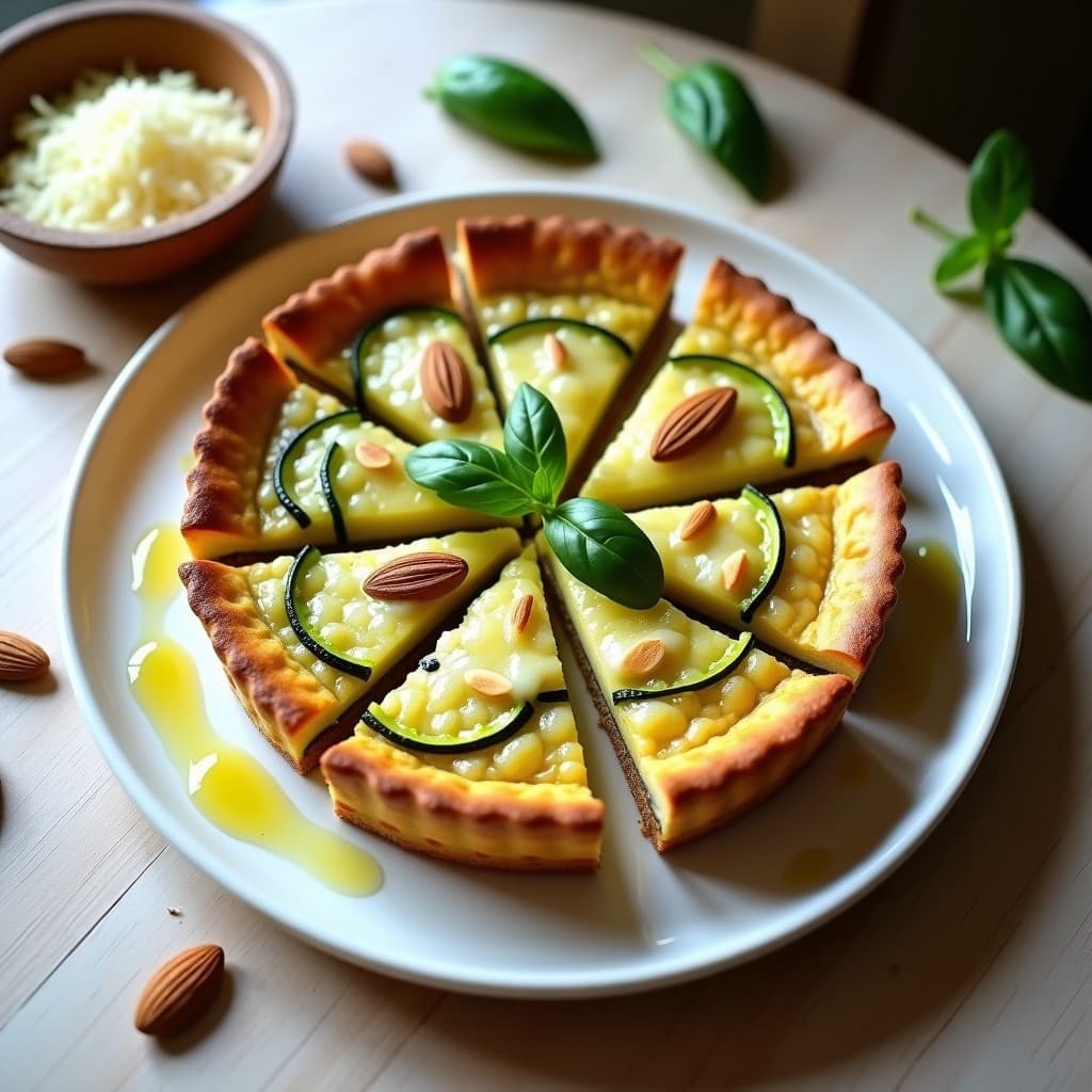 Tarta de Calabacín y Parmesano con Base de Almendras: Receta Italiana Keto Sin Harina