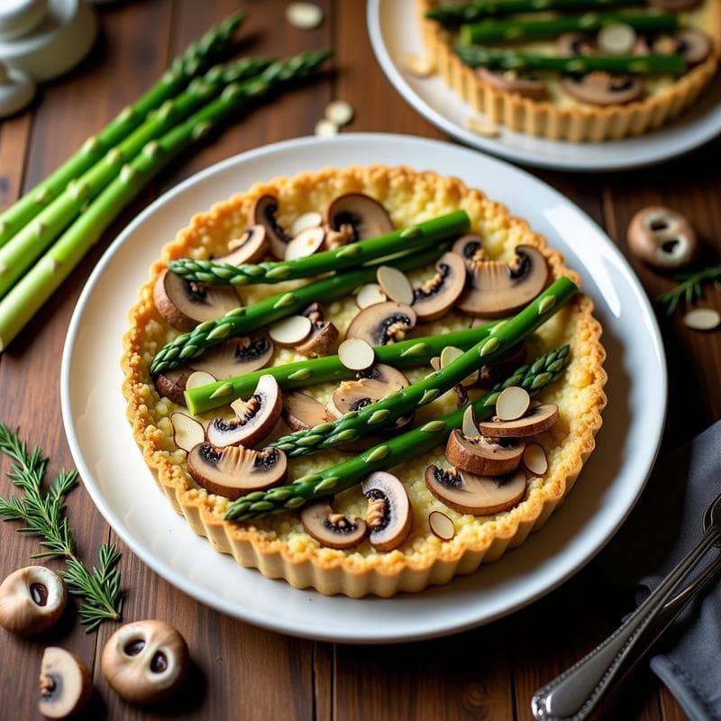 Tarta Salada de Champiñones y Espárragos con Costra de Quinoa: Receta Sin Gluten y Vegana
