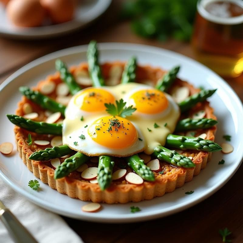 Tarta Salada de Espárragos y Huevo Poché con Salsa Holandesita: Receta Sin Gluten y Alta en Proteína
