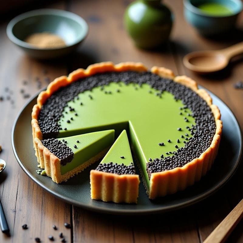 Tarta de Matcha y Black Sesame: Postre Japonés Sin Horno y Bajo en Carbohidratos