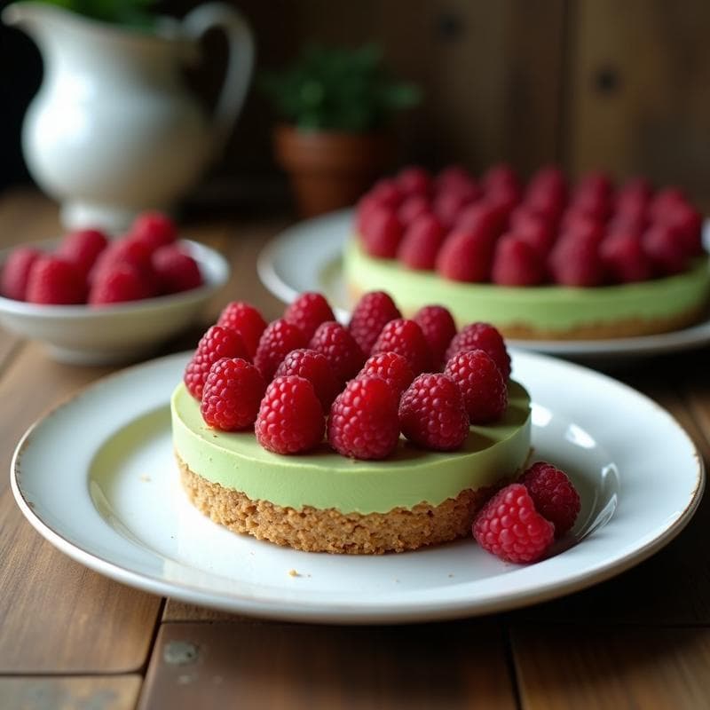 Tarta de Matcha y Frambuesa con Base de Coco: Postre Vegano Sin Azúcar y Sin Horno