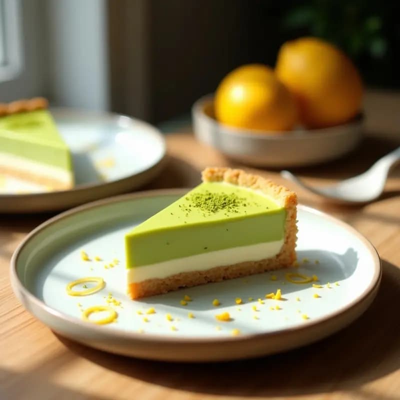 Tarta de Matcha y Yuzu con Base de Galletita de Arroz: Postre Japonés Sin Horno y Sin Lácteos