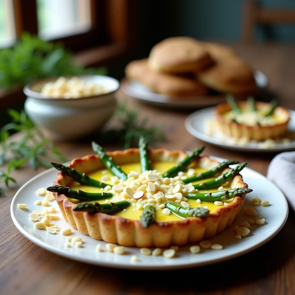 Tarta de Ricotta y Espárragos Verdes con Base de Almendras: Postre Salado Sin Harina