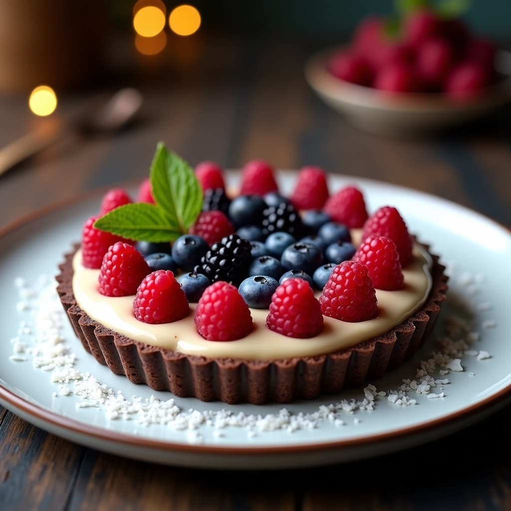 Tarta de Sacha Inchi y Frutos del Bosque con Base de Dátiles: Postre Amazonico Sin Horno