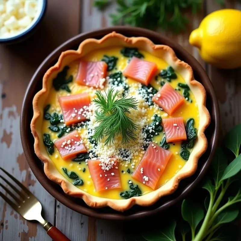 Tarta de Salmón Ahumado y Espinacas: Quiche Sin Masa Alta en Proteína y Keto