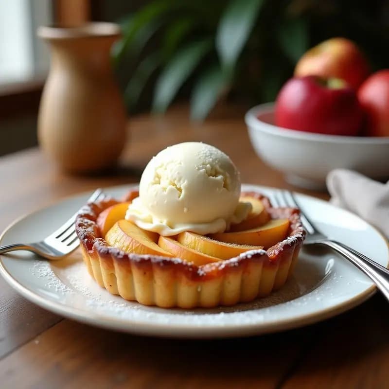 Tarta Tatin de Manzanas con Helado de Vainilla: Postre Francés Clásico y Elegante