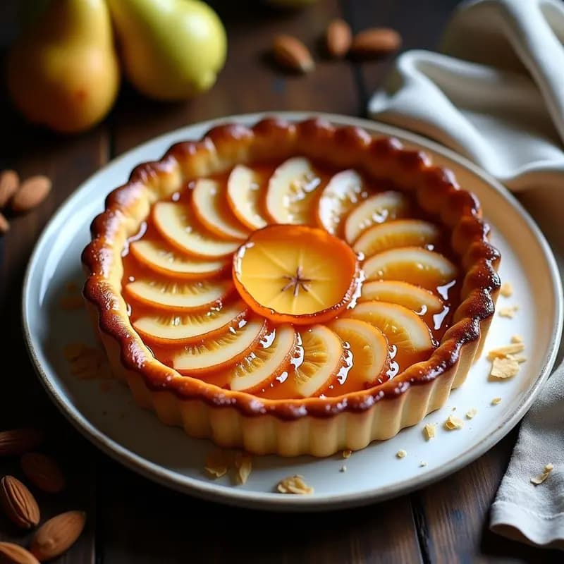 Tarta Tatin de Peras y Cardamomo: Postre Francés Sin Lactosa con Masa de Almendra
