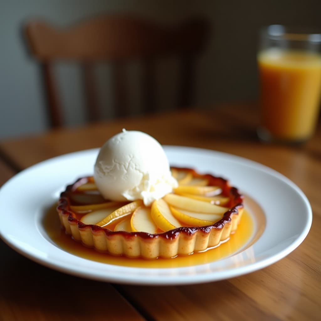 Tarta Tatin de Peras y Jengibre con Helado de Coco: Postre Francés Sin Lácteos