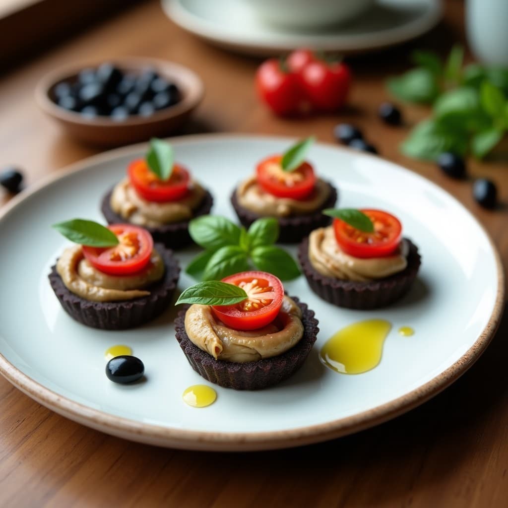 Tartaleta de Base de Aceituna Negra con Pâté de Berenjena Ahumada: Aperitivo Griego Sin Gluten