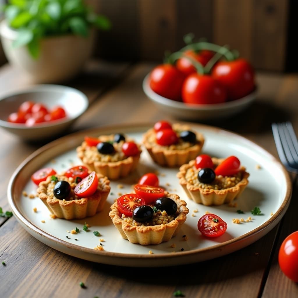 Tartaleta de Aceitunas Kalamata y Tomates Secos: Aperitivo Mediterráneo Sin Horno con Base de Semillas