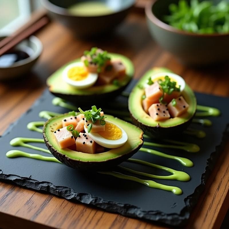 Tartaleta de Aguacate y Atún con Salsa de Wasabi: Receta Keto en 15 Minutos