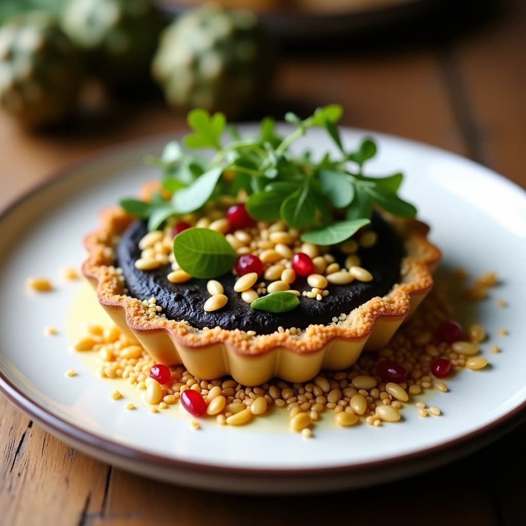 Tartaleta de Base de alcachofa con Hummus de Garbanzos Negros y Crujiente de Semillas: Receta Sin Horno