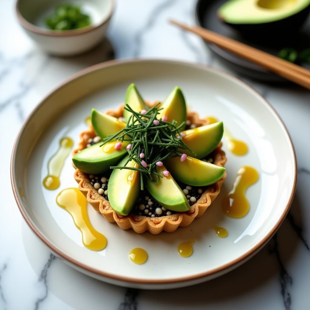 Tartaleta de Algas y Aguacate con Vinagreta de Yuzu: Receta Japonesa Vegana y Sin Gluten