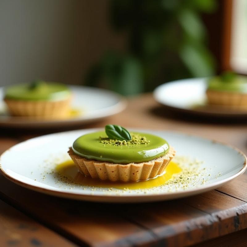 Tartaleta de Algas Espirulina y Queso de Anacardos con Reducción de Tamarindo: Postre Vegano Gourmet