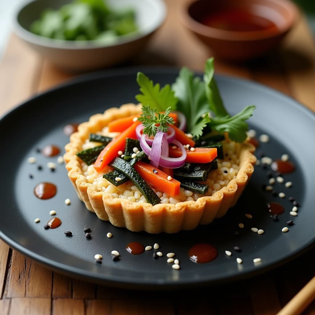 Tartaleta de Algas Nori y Arroz Salvaje con Salsa Teriyaki: Receta Japonesa Vegana