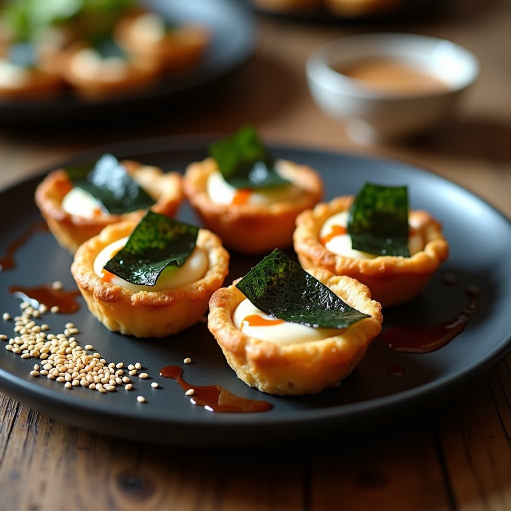 Tartaleta de Algas Nori y Queso Vegano con Salsa Teriyaki: Postre Salado Japonés en Airfryer
