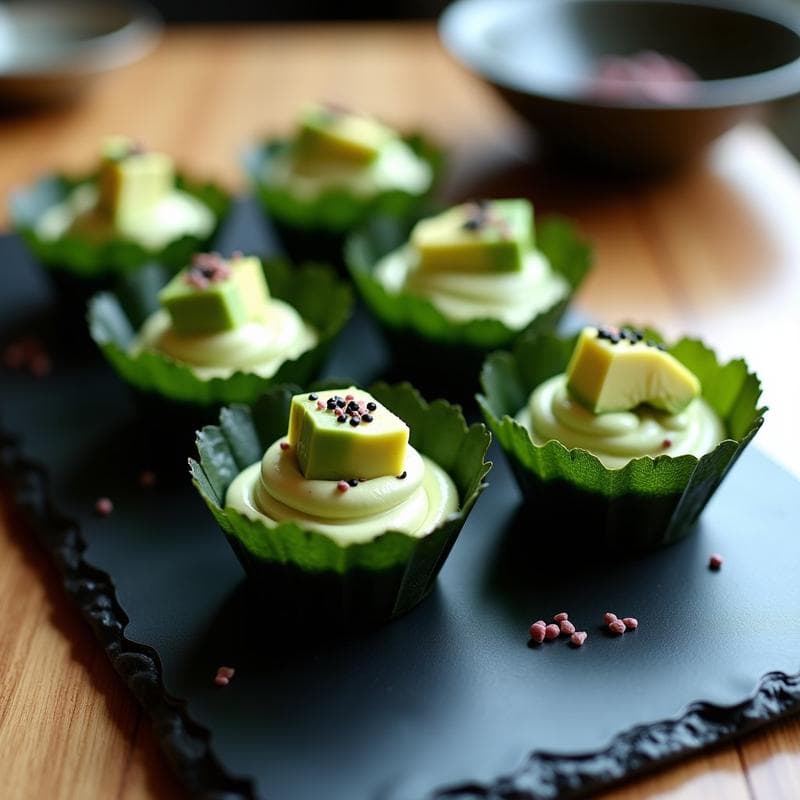 Tartaleta de Algas Nori y Crema de Wasabi: Aperitivo Japonés Keto sin Horno