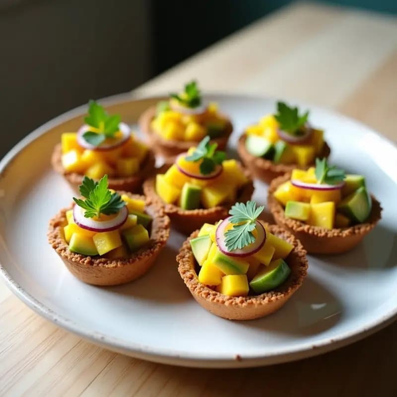 Tartaleta de Base de Almendra con Relleno de Ceviche de Mango y Aguacate: Postre Salado Vegano