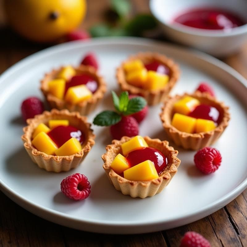 Tartaleta de Almendra y Mango con Coulis de Frambuesa: Postre Sin Gluten con Toque Francés