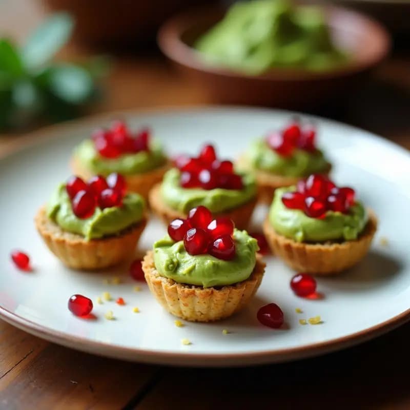 Tartaleta de Base de Semillas de Amaranto con Crema de Guacamole y Granos de Granada: Aperitivo Azteca