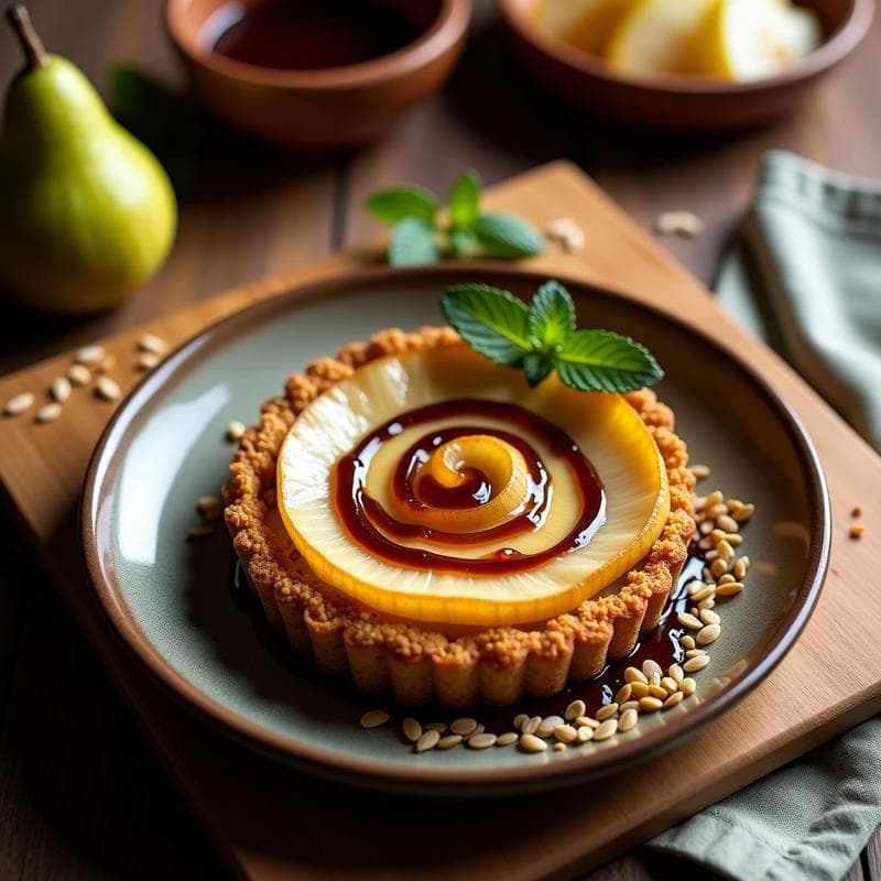 Tartaleta de Amaranto y Pera Horneada con Salsa de Vinagre Balsámico: Postre Mexicano Vegano