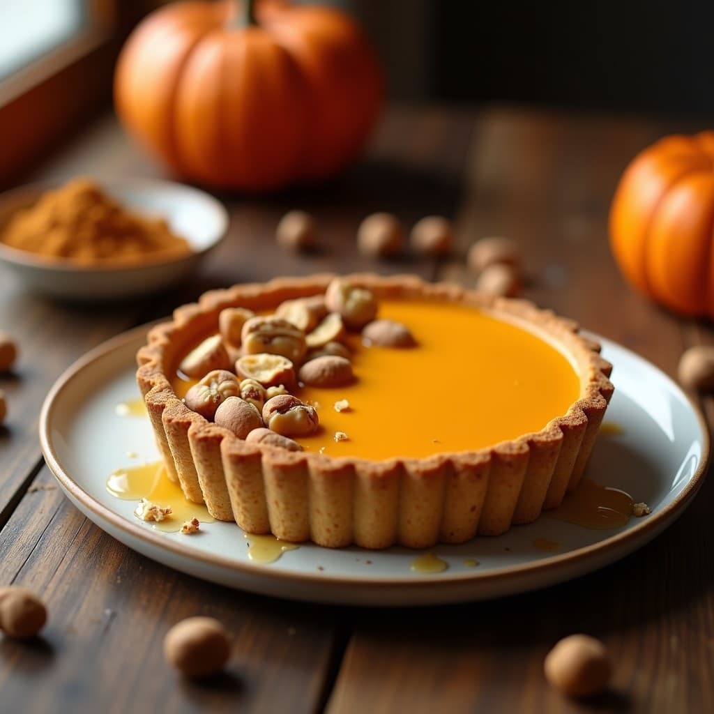 Tartaleta de Base de Avellanas con Crema de Calabaza y Especias Pumpkin Spice: Postre Americano Vegano