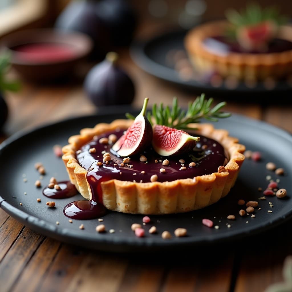 Tartaleta de Base de Avena y Crema de Higos Negros con Vinagreta de Reducción de Vino Tinto: Postre Español Sin Azúcar