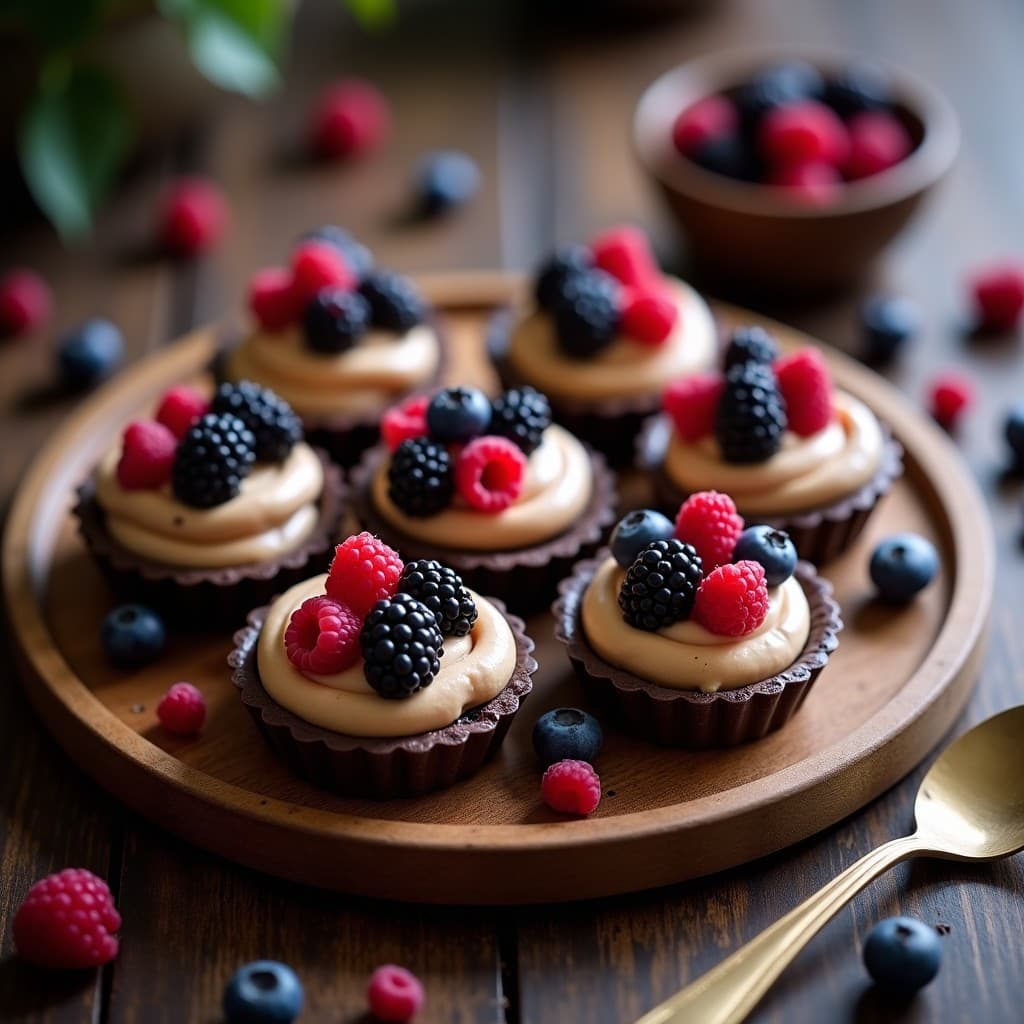 Tartaleta de Base de Cacao con Crema de Lucuma y Frutos del Bosque: Postre Crudivegano Sin Horno