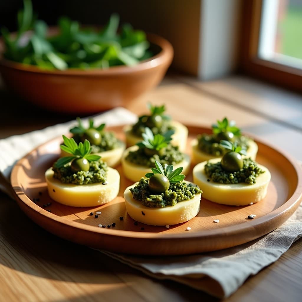 Tartaleta de Batata Blanca y Pesto de Rúcula: Aperitivo Keto Sin Horno con Toque Italiano
