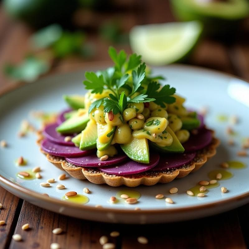 Tartaleta de Batata Morada y Ceviche de Aguacate: Receta Peruana Vegana y Sin Horno