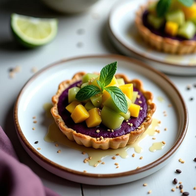 Tartaleta de Batata Morada y Ceviche de Mango: Entrante Peruano Sin Horno