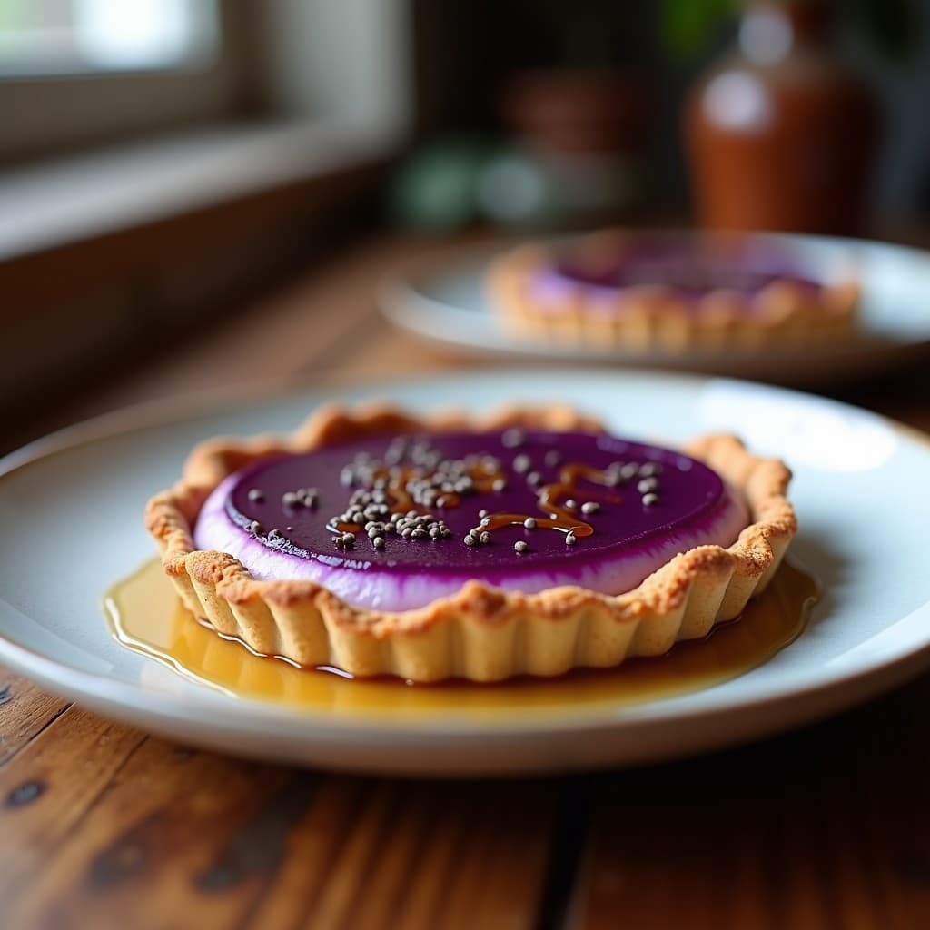 Tartaleta de Batata Morada y Queso de Anacardo con Sirop de Arce: Postre Vegano en 15 Minutos