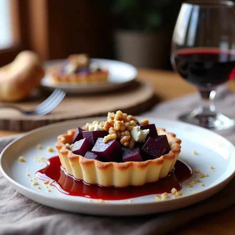 Tartaleta de Batata Morada y Queso Azul con Reducción de Oporto: Receta Gourmet Sin Gluten en 30 Minutos