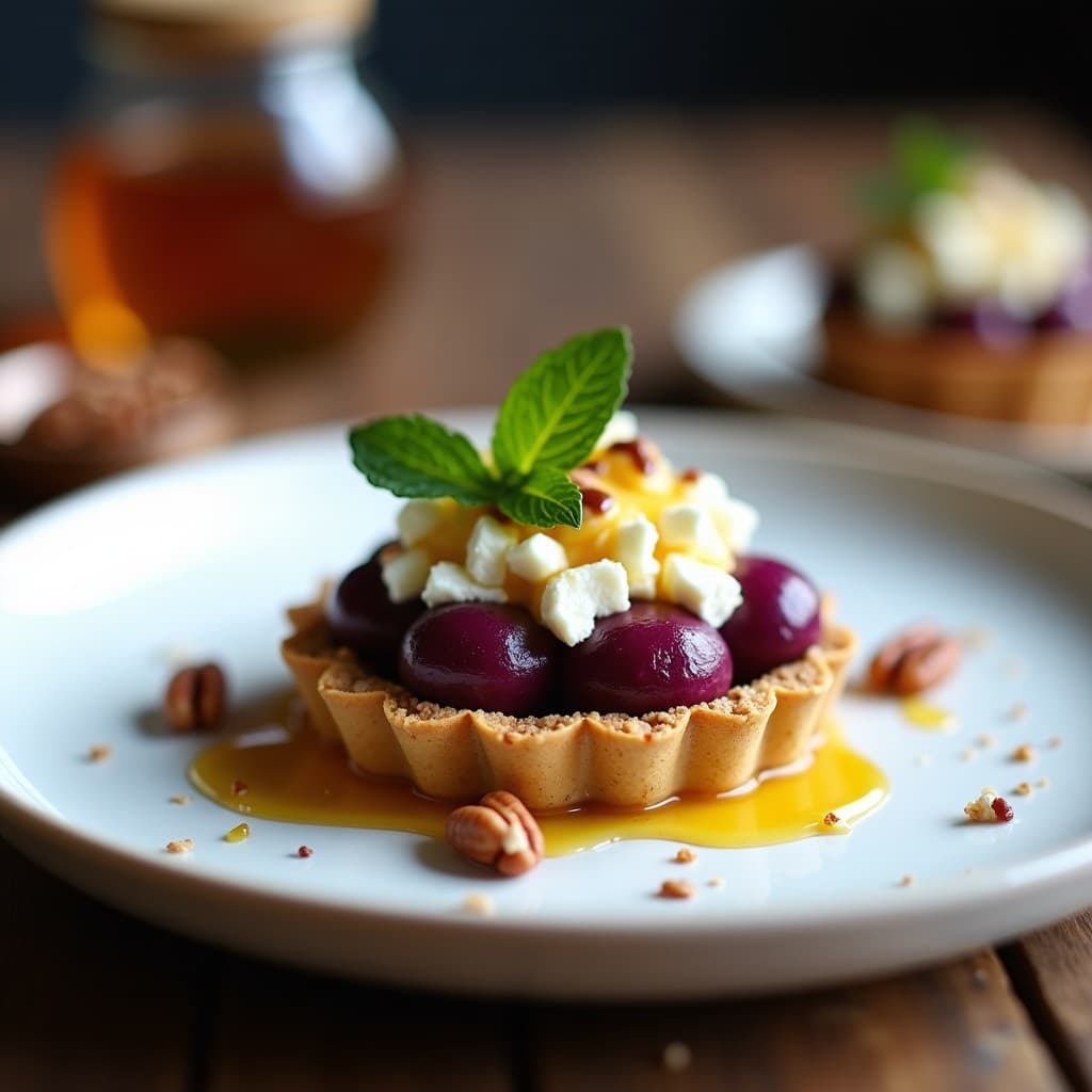 Tartaleta de Batata Morada y Queso de Cabra con Miel de Eucalipto: Postre Australiano Sin Horno