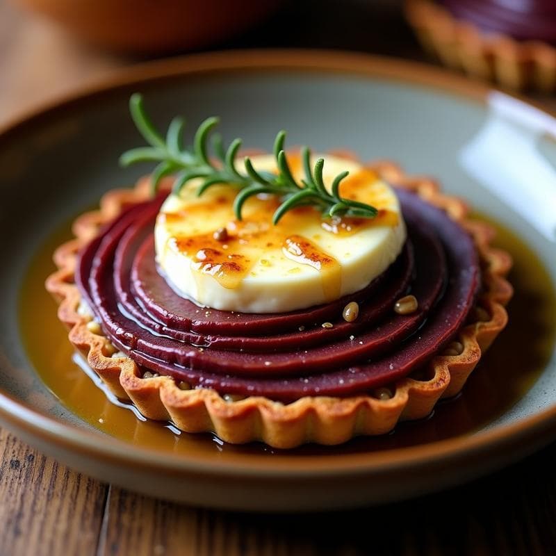 Tartaleta de Batata Morada y Queso de Cabra Caramelizado: Postre Salado Gourmet Sin Harina