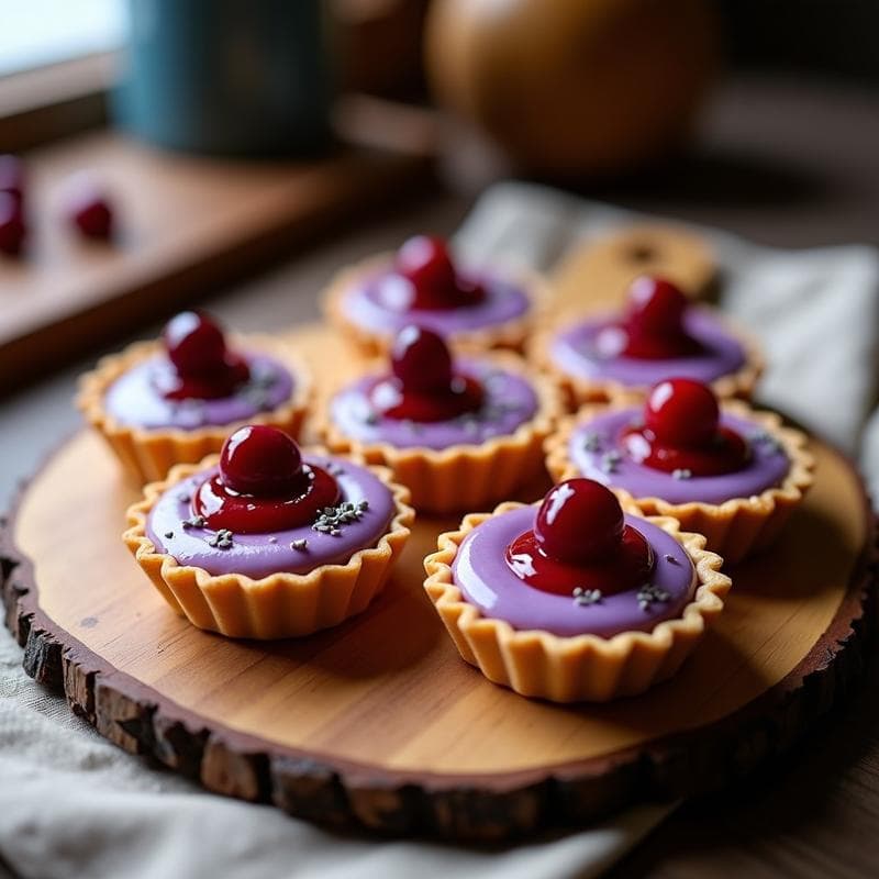 Tartaleta de Batata Morada y Queso de Castaña con Mermelada de Arándanos: Postre Sin Lácteos