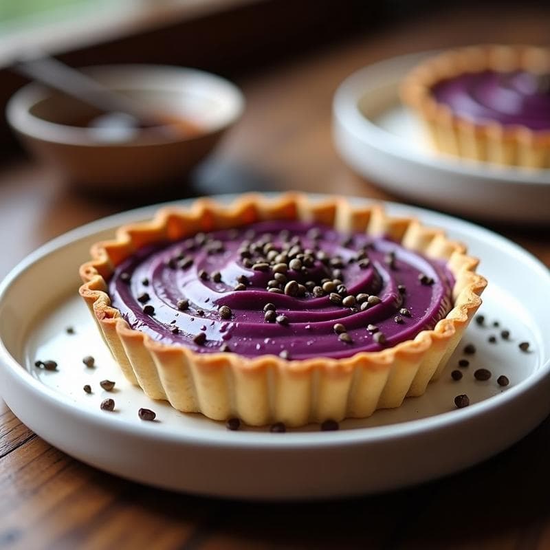 Tartaleta de Batata Morada y Tahini: Receta Vegana en Airfryer con Sésamo Negro y Miel de Dátil